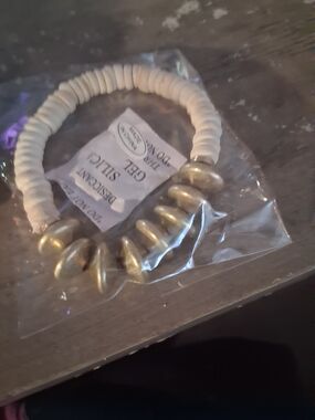 Set Of 3 White and Gold Beaded Stretch Bracelet - Women Jewelry